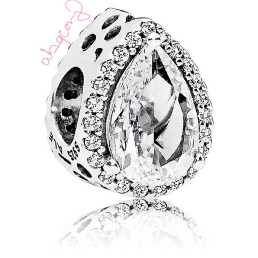 EUC Pandora 796245CZ Sterling Silver Radiant Teardrop Charm w/ Clear Zirconia